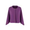 Product-only ghost mannequin shot of the Kouvr Fashion laverne purple structured cape jacket, front view.