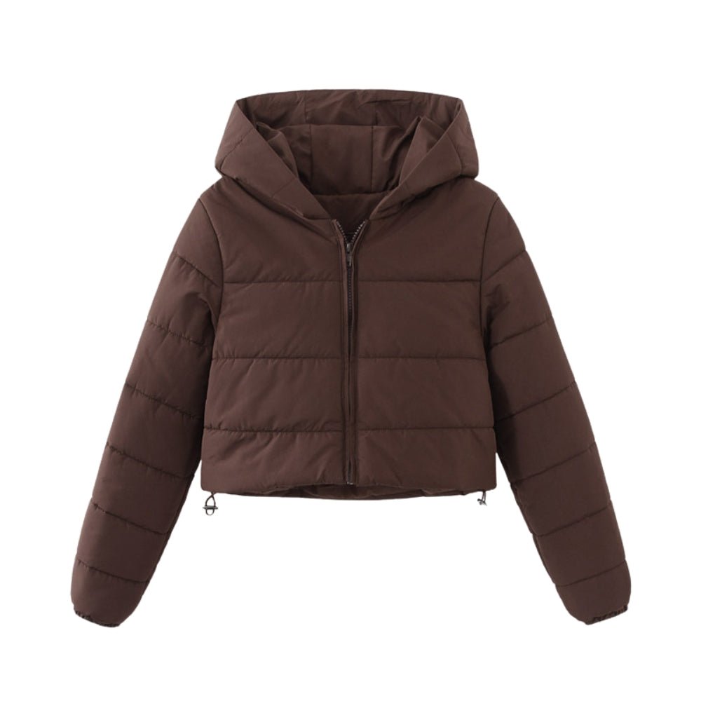 Brown Kouvr puffer jacket on a white background