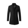 Product-only photo of the Kouvr Fashion Archie black wool overcoat with a stand collar, shown flat on a light grey background.