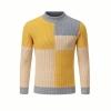 Flat lay product shot of the front of the Kouvr Fashion men's yellow and grey color-block turtleneck sweater. 