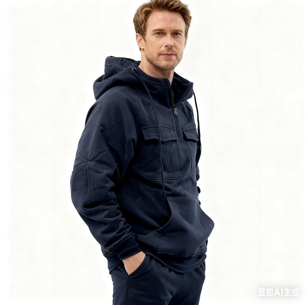elevated loungewear," "gorpcore aesthetic," "functional layering piece," "structured silhouette," "utilitarian design," and "all-season essential