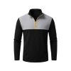 Product-only image of the Product-only image of the Kouvr Fashion men's quarter-zip sweater in black and grey with a waffle knit texture and bright yellow zipper.Kouvr Fashion men's quarter-zip sweater in black and grey with a waffle knit texture and bright yellow zipper.