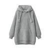 Flat lay product shot of the Kouvr Fashion Nadya oversized chunky knit hoodie in heather grey, showing the full garment details including the kangaroo pocket and braided drawstrings.