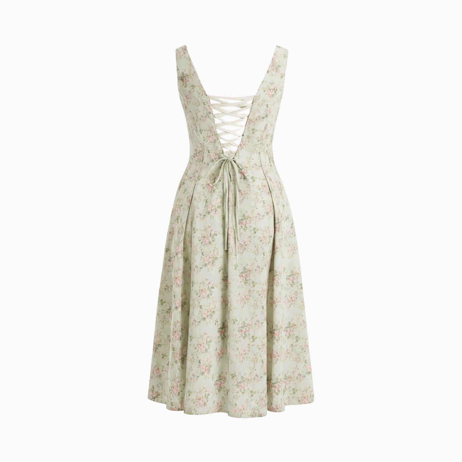 Floral dress with criss-cross back on a white background