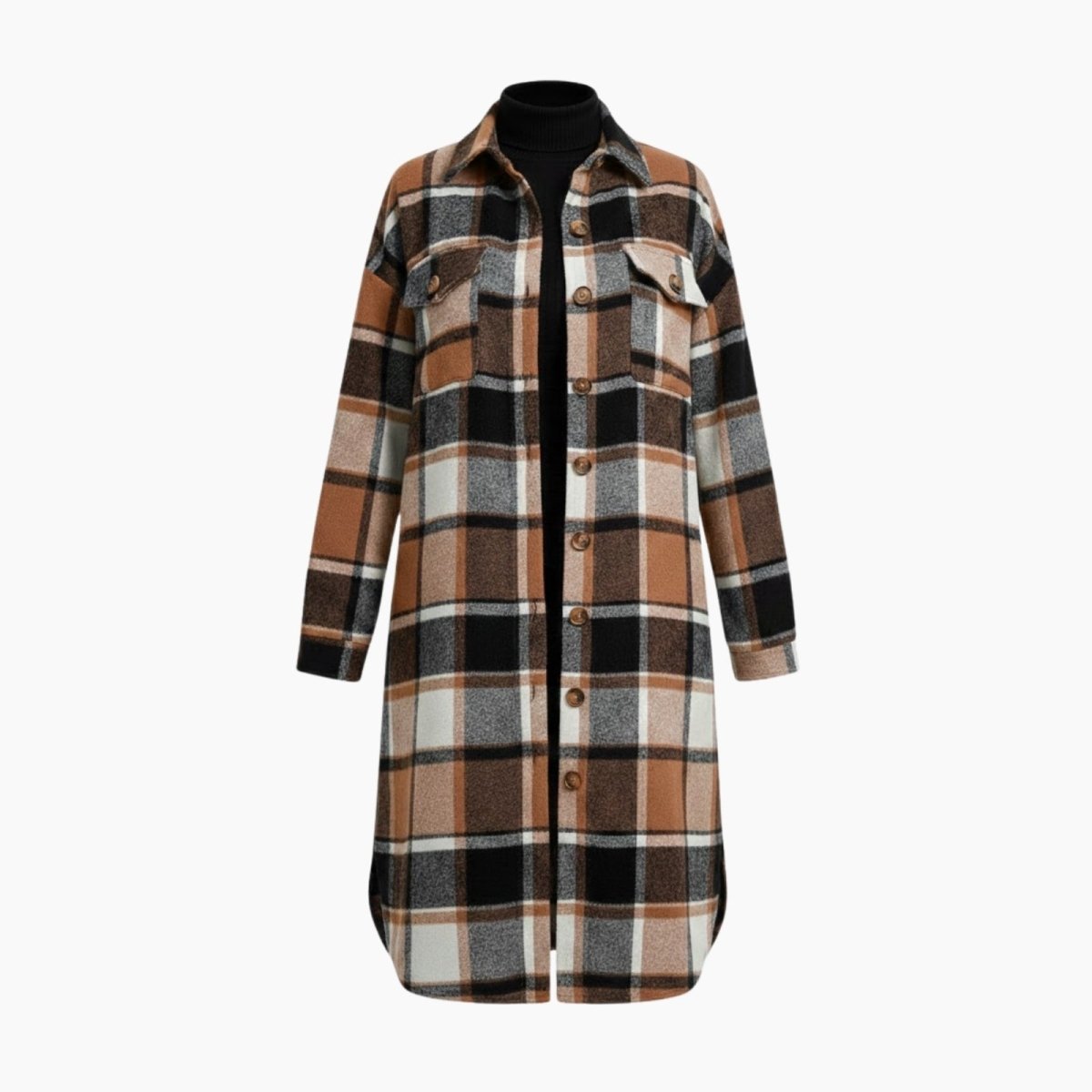 Long Plaid Shacket Womens Oversized Wool Blend Shirt Jacket Coat Khaki ...