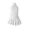 Flat lay front view of the Kouvr Fashion polka dot halter mini dress on a white background, showing the ruched waist and ruffled skirt.