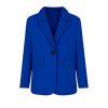 Longline blazer, single-breasted jacket, boyfriend fit blazer, office blazer, business casual outerwear, electric blue jacket, blazer with gold buttons, luxury women's suiting.