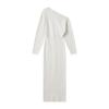 Flat lay product shot of the Kouvr Fashion Selena one-shoulder white knit dress, front view.