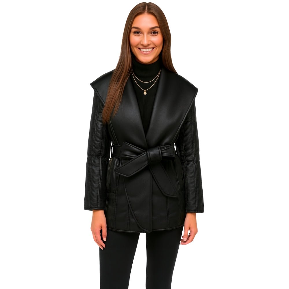 Italian wool, quilted sleeves, designer outerwear, midi-length coat, investment piece, timeless jacket.
