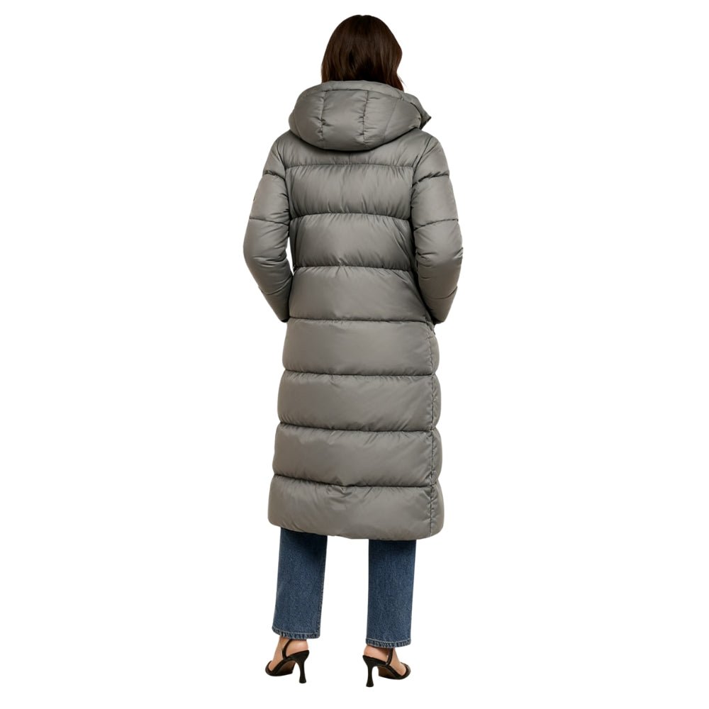 quilted outerwear," "thermal insulation," "cold weather essential," "winter parka," and "elegant down coat