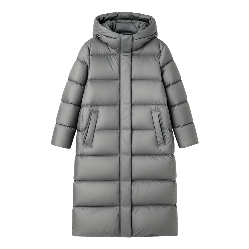 quilted outerwear," "thermal insulation," "cold weather essential," "winter parka," and "elegant down coat