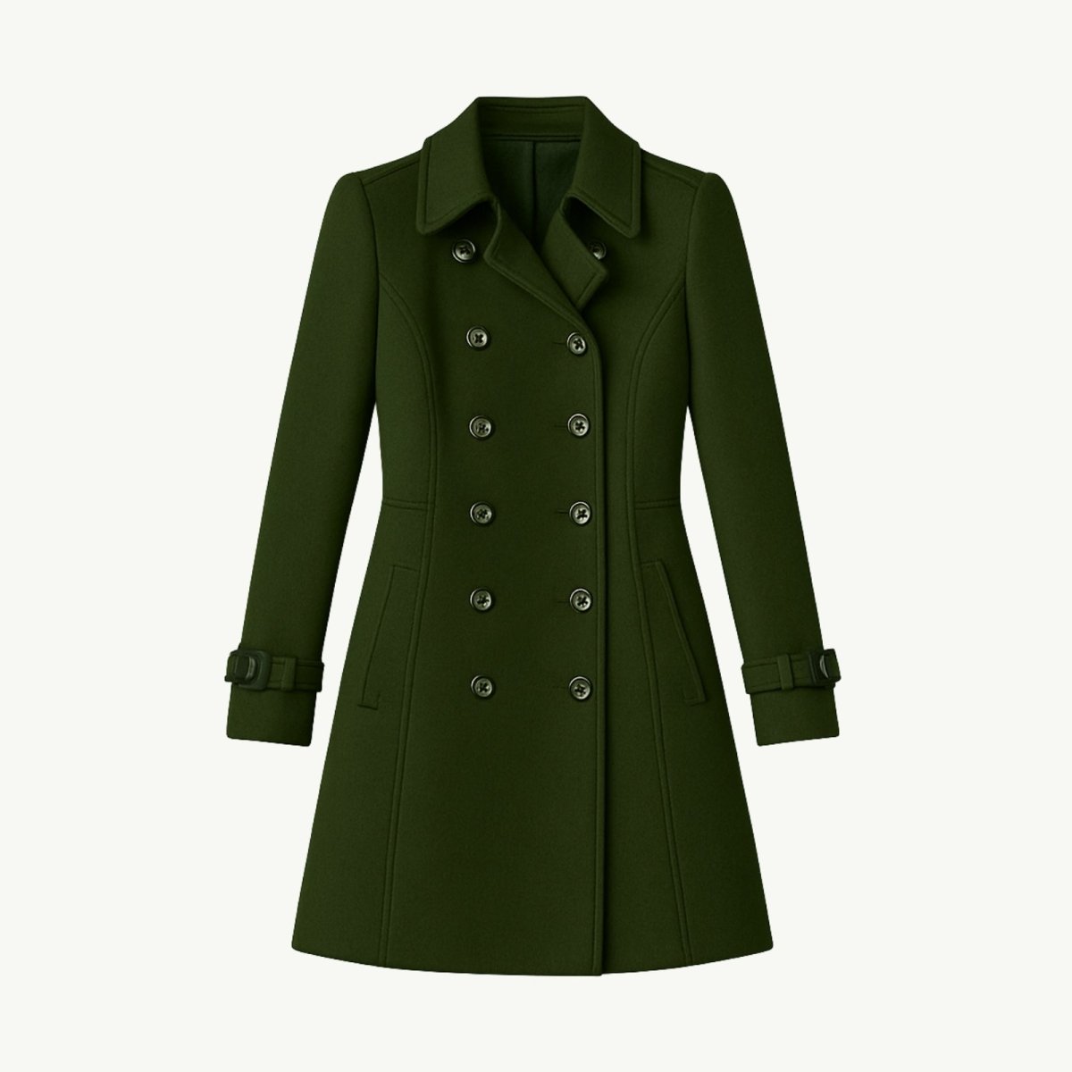 Green Kouvr coat on a white background