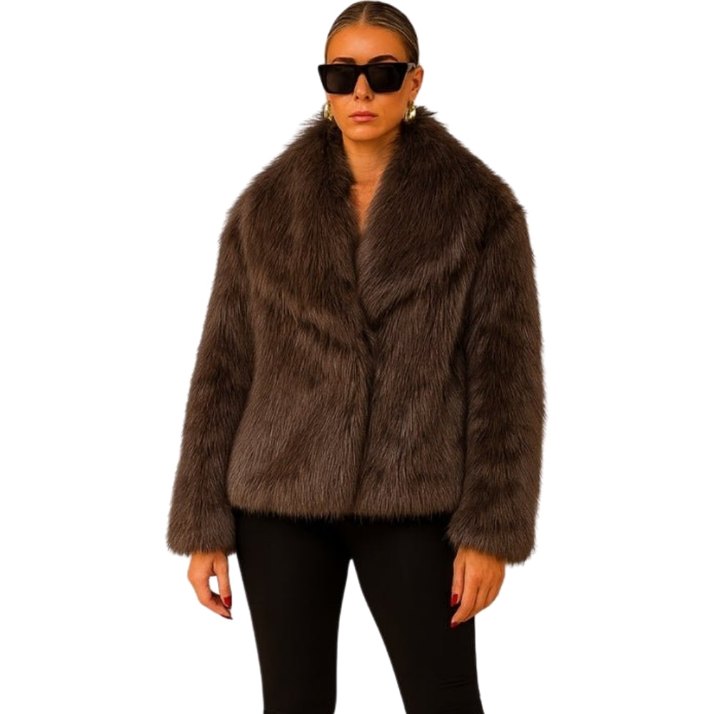 cruelty-free outerwear," "plush texture," "statement coat," "fall/winter essential," and "investment piece