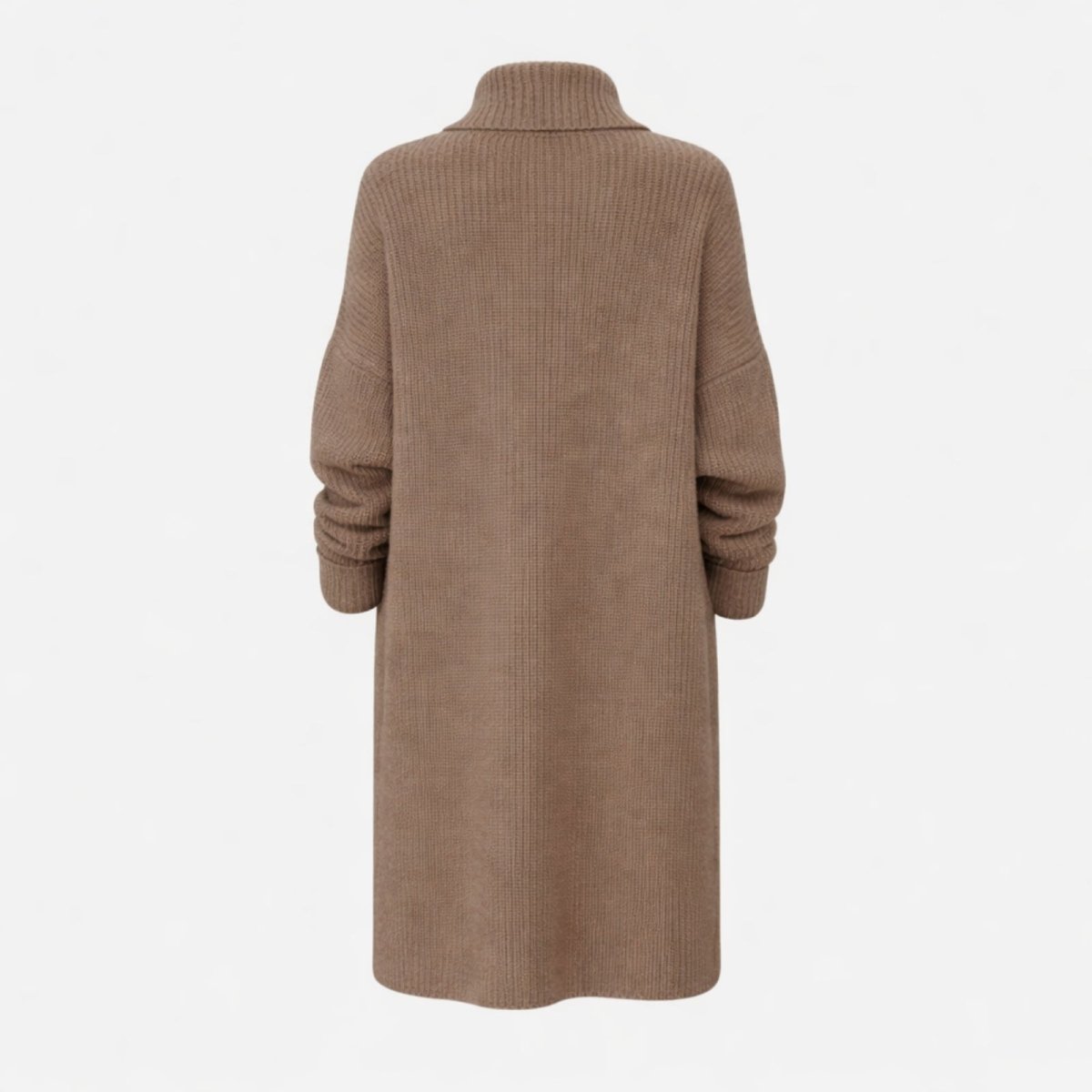 Back detail shot of the Kouvr Fashion oversized wool-blend sweater coat showing the textured waffle knit and collar construction.