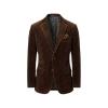 Product shot of The Grady two-button brown corduroy blazer with a pocket square, showcasing its texture and lapels.