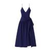 Kouvr Fashion navy blue v-neck midi dress with a self-tie waist belt and a high side slit