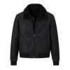 Men's Black Leather Shearling Biker Jacket by Kouvr Fashion worn on city street