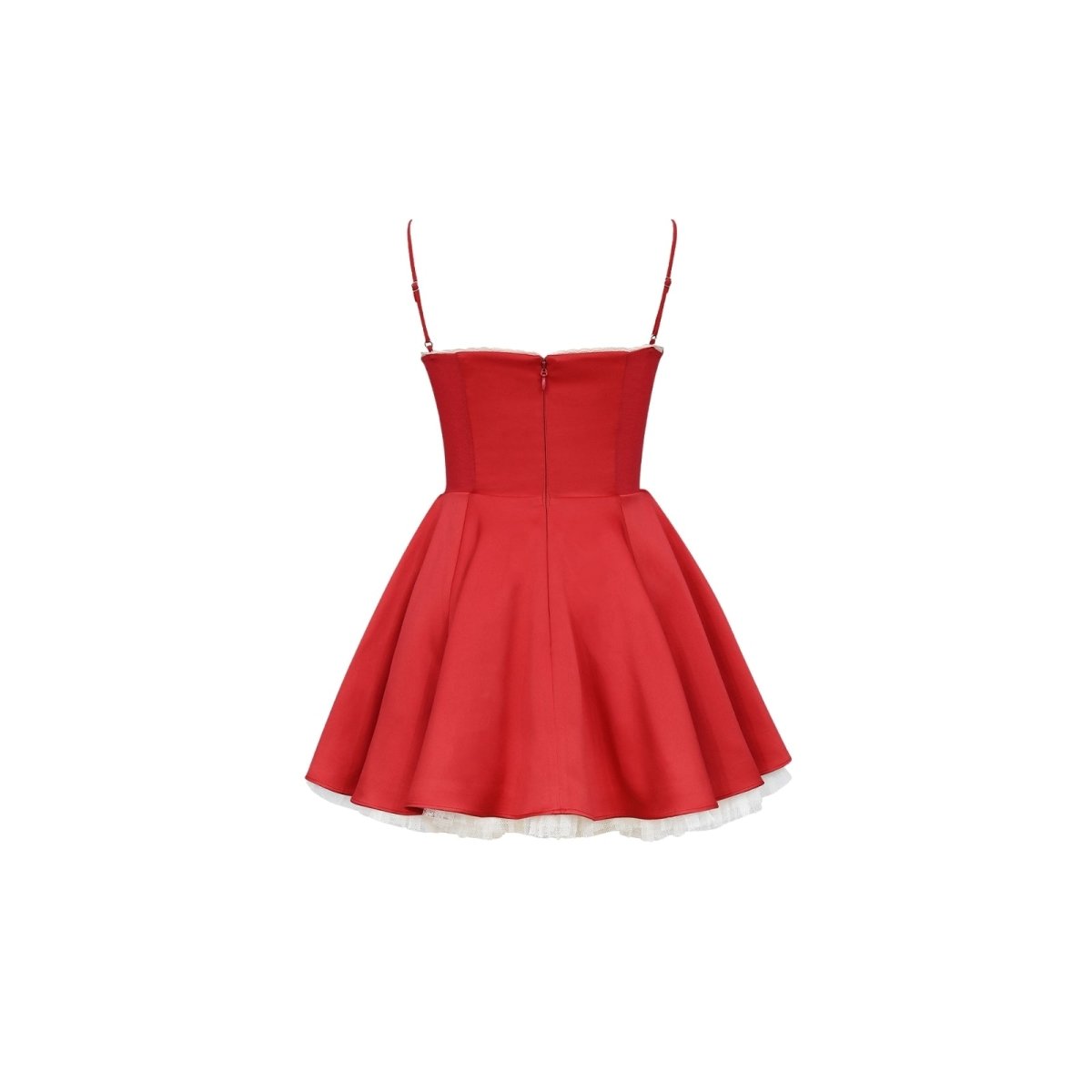 Red Kouvr dress with thin straps on a white background