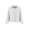 Product-only ghost mannequin image of the Kouvr Fashion white collarless cape jacket, front view.