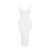 Model wearing Kouvr Fashion's white ruched bodycon midi dress, standing with hands on hips to showcase the hourglass fit