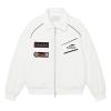 F1 aesthetic," "retro," "streetwear," "oversized fit," "padded," and "nylon twill
