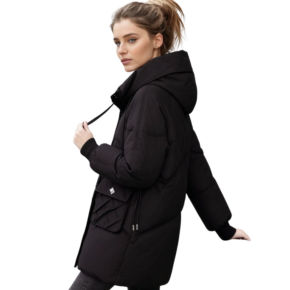 insulated down-alternative coat," "quilted outerwear," "cold weather jacket," and "urban winter fashion