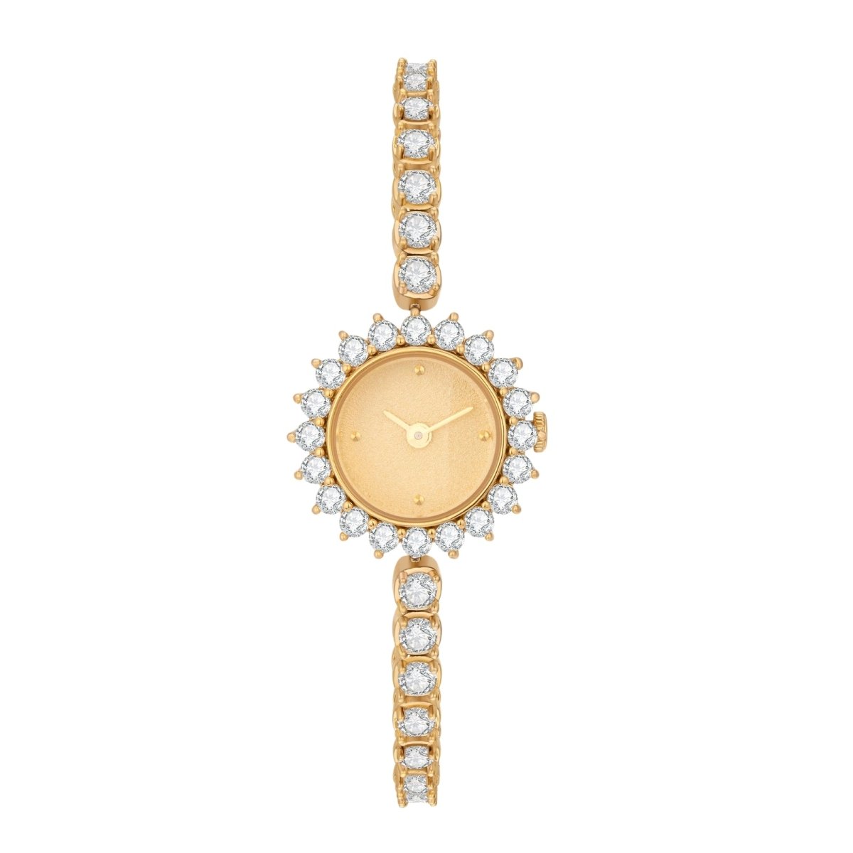 The Zenny vintage gold kouvr watch with a crystal halo bezel on a light background.