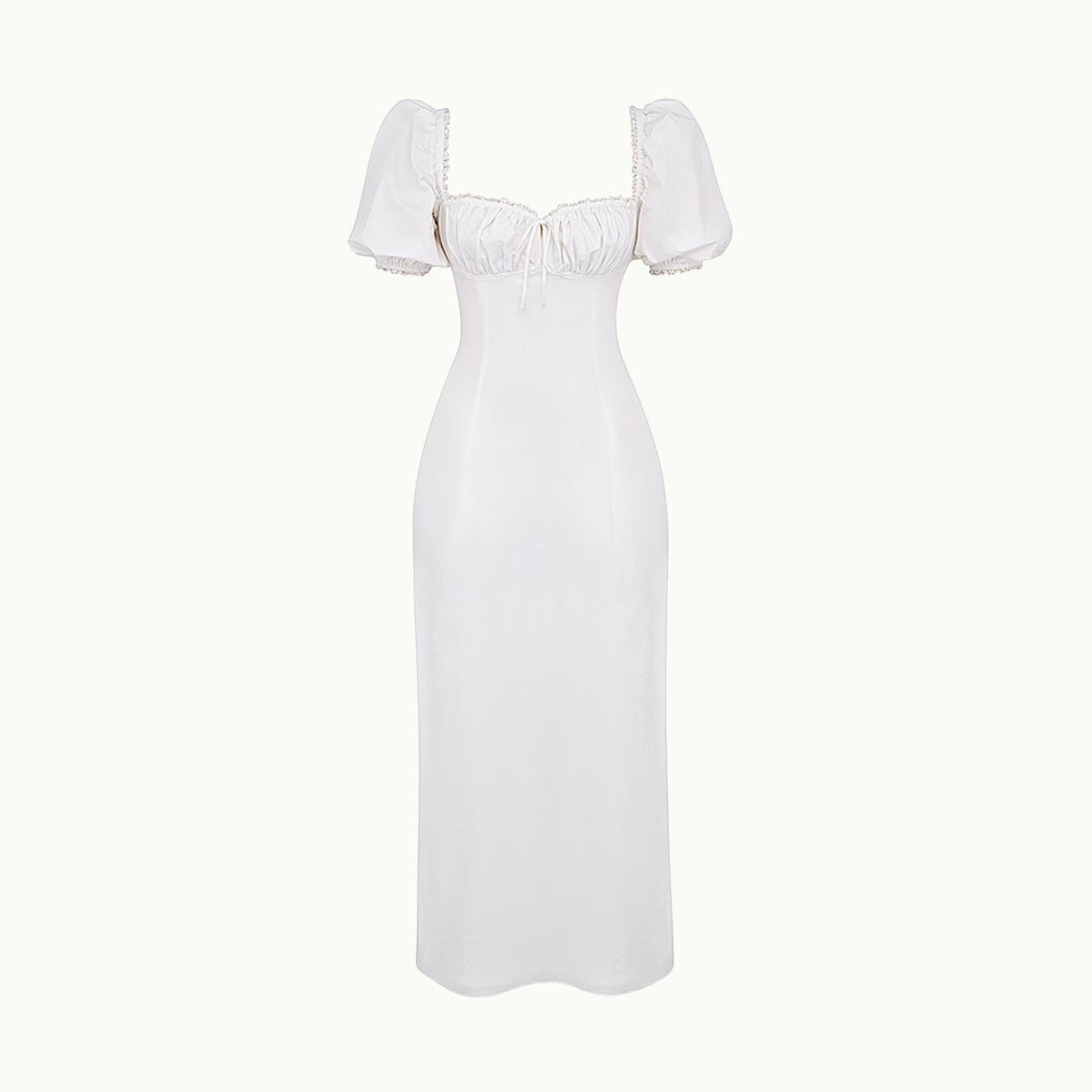 White off-shoulder dress on a white background