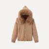 Kouvr Felize Women's Faux Fur Trim Knit Hoodie in Toasted Brown