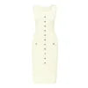 Model wearing the Kouvr Fashion Fiorella white ribbed knit button-front midi dress