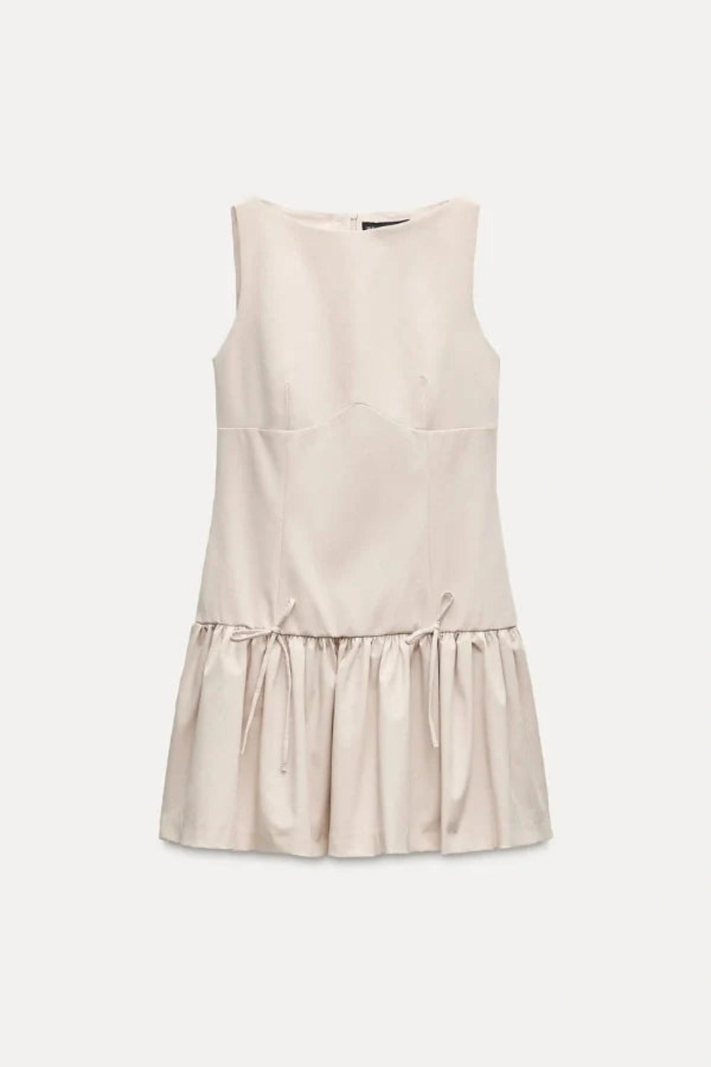 sculptural silhouette," "architectural design," "structured bodice," "boat neck," "minimalist aesthetic," "summer event wear," "vacation dress," "day-to-night outfit," "gathered skirt," "drawstring waist detail