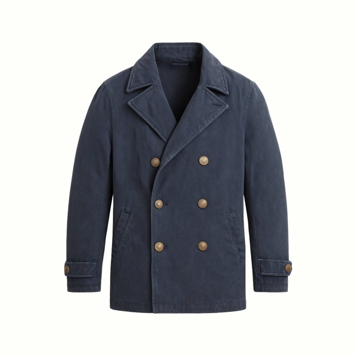Men's Garment-Dyed Cotton Peacoat Washed Navy | Lightweight Double