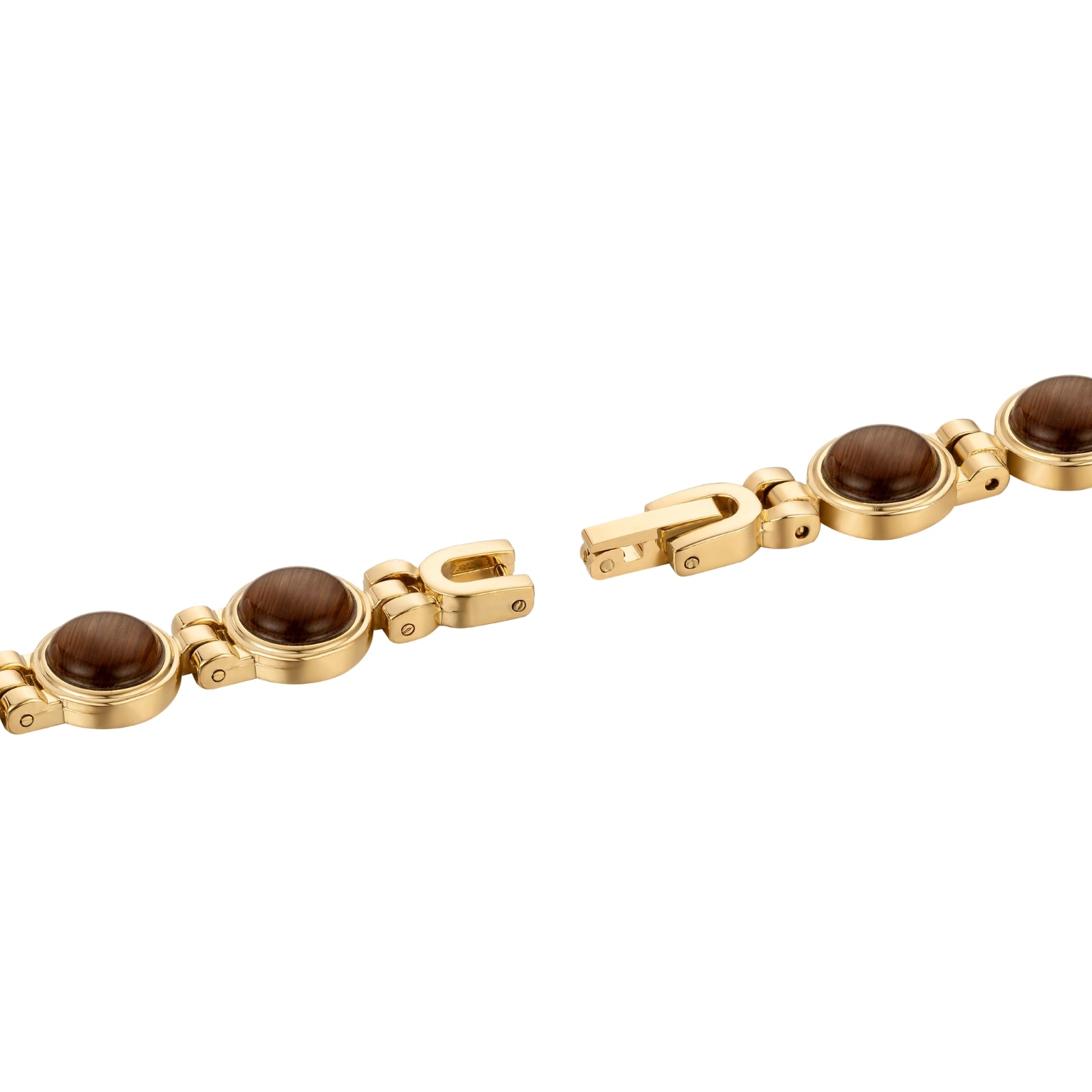 Gold kouvr bracelet with brown stones on a white background