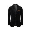 Product shot of the Kouvr Grady black corduroy blazer laid flat, showing the texture of the 8-wale Italian cotton and notched lapels.