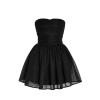 Product-only photo of the Kouvr black glitter strapless dress on a mannequin, showing the ruched bodice and A-line skirt.