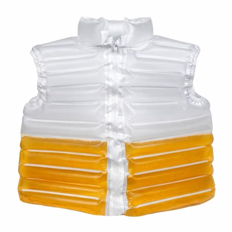 A studio product shot of the Kouvr inflatable sleeveless beer puffer vest on a white background.