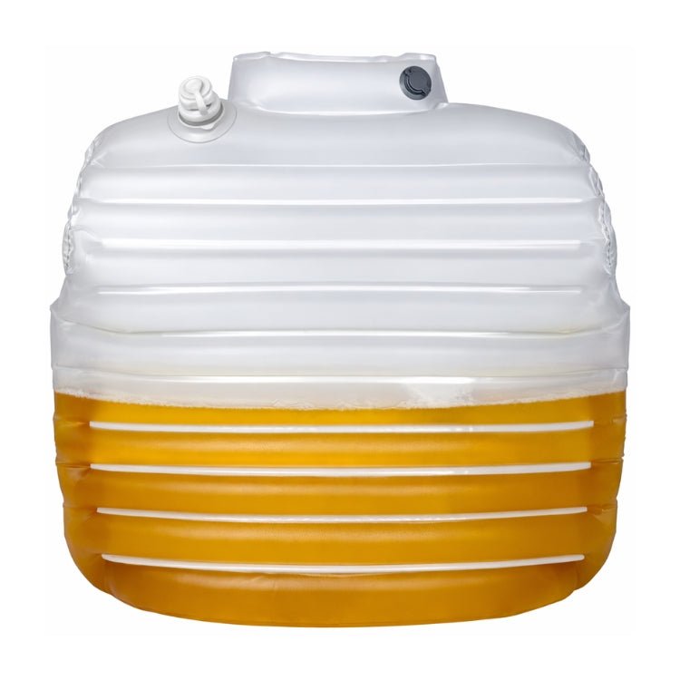 The back view of the Kouvr inflatable beer vest showing the inflation valve and white upper section.