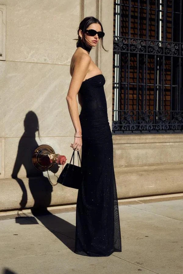 sculptural silhouette," "red carpet attire," and "minimalist glamour" to build topical authority