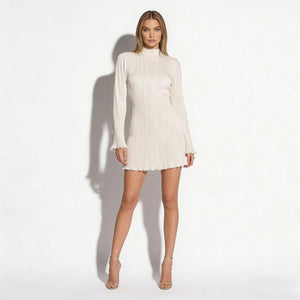 Long Sleeve Ribbed Knit Mini Dress High Neck Bodycon Sweater Dress | Fluted Hem Figure-Hugging Stretch Fit Cocktail Party Date Night Dress by Kouvr Fashion Long Sleeve Ribbed Knit Mini Dress High Neck Bodycon Sweater Dress | Fluted Hem Figure-Hugging Stretch Fit Cocktail Party Date Night Dress by Kouvr Fashion