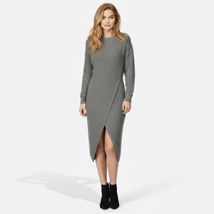 Long Sleeve Midi Sweater Dress with Slit | Waffle Knit Bodycon Wrap Pullover for Fall Winter | Elegant Casual Work Party Dress | Kouvr Fashion Long Sleeve Midi Sweater Dress with Slit | Waffle Knit Bodycon Wrap Pullover for Fall Winter | Elegant Casual Work Party Dress | Kouvr Fashion