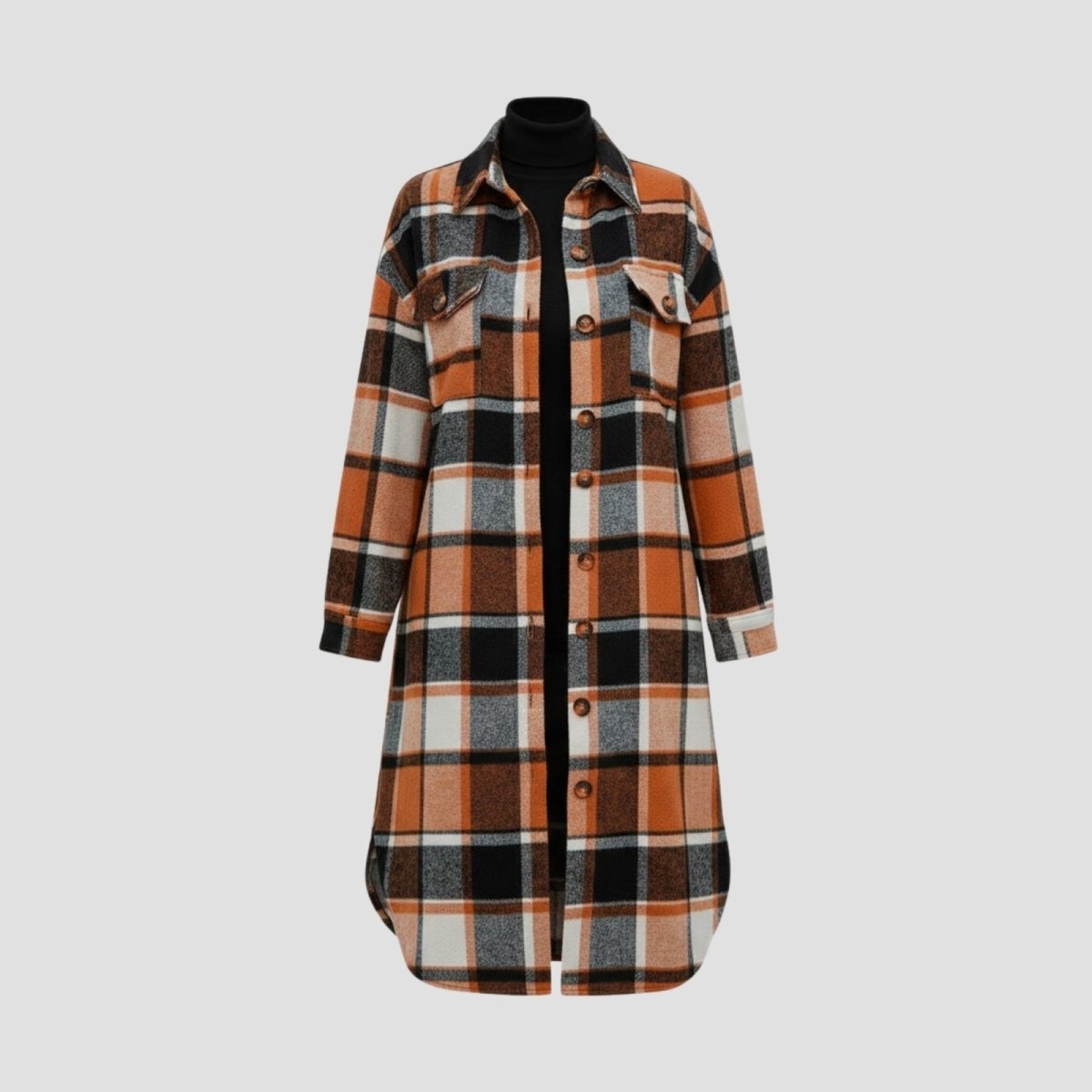 Long Plaid Shacket Women's Oversized Wool Blend Coat Orange & Black ...