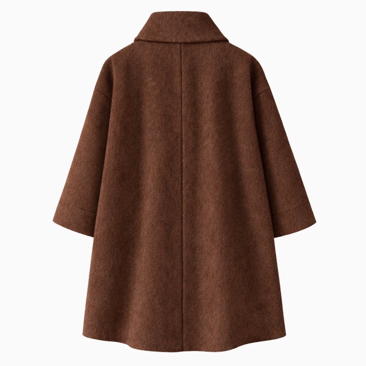 Back view flat lay of the Kouvr Janice coat, displaying the center back seam and textured wool-blend fabric.