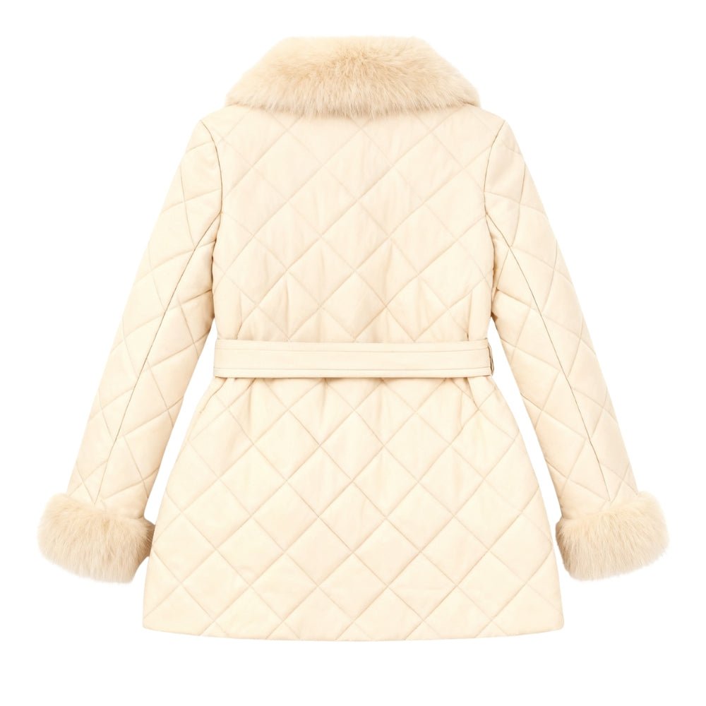 outerwear," "insulated coat," "diamond stitch jacket," and "shearling collar