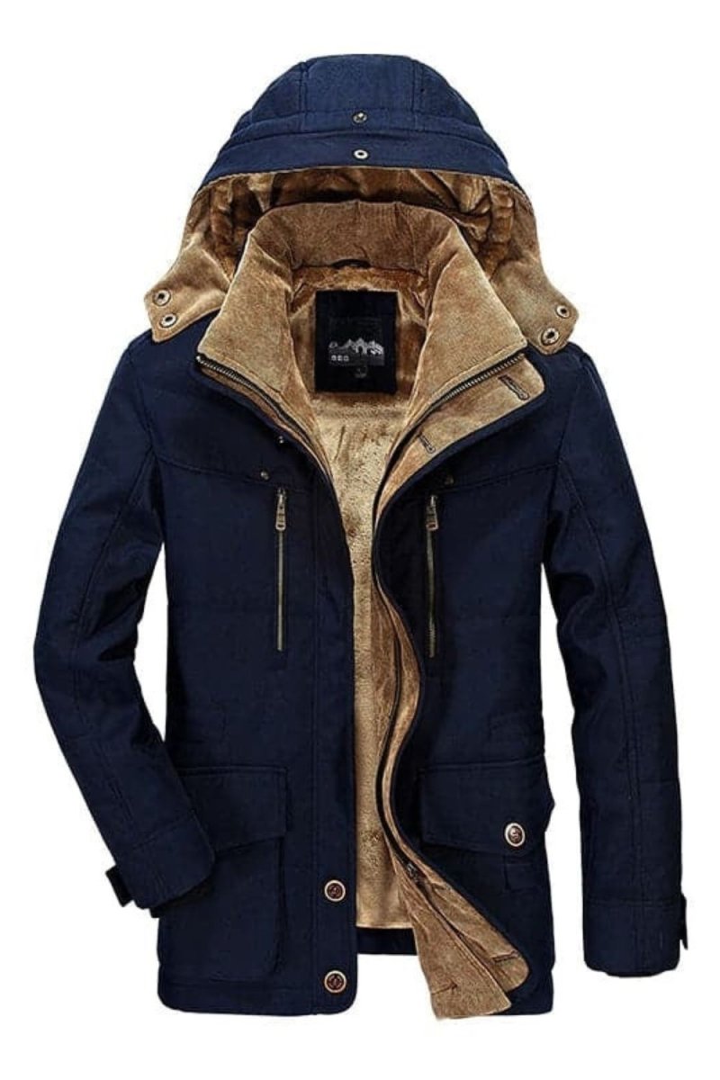 Kouvr Men's Blue Sherpa Lined Winter Parka from the front