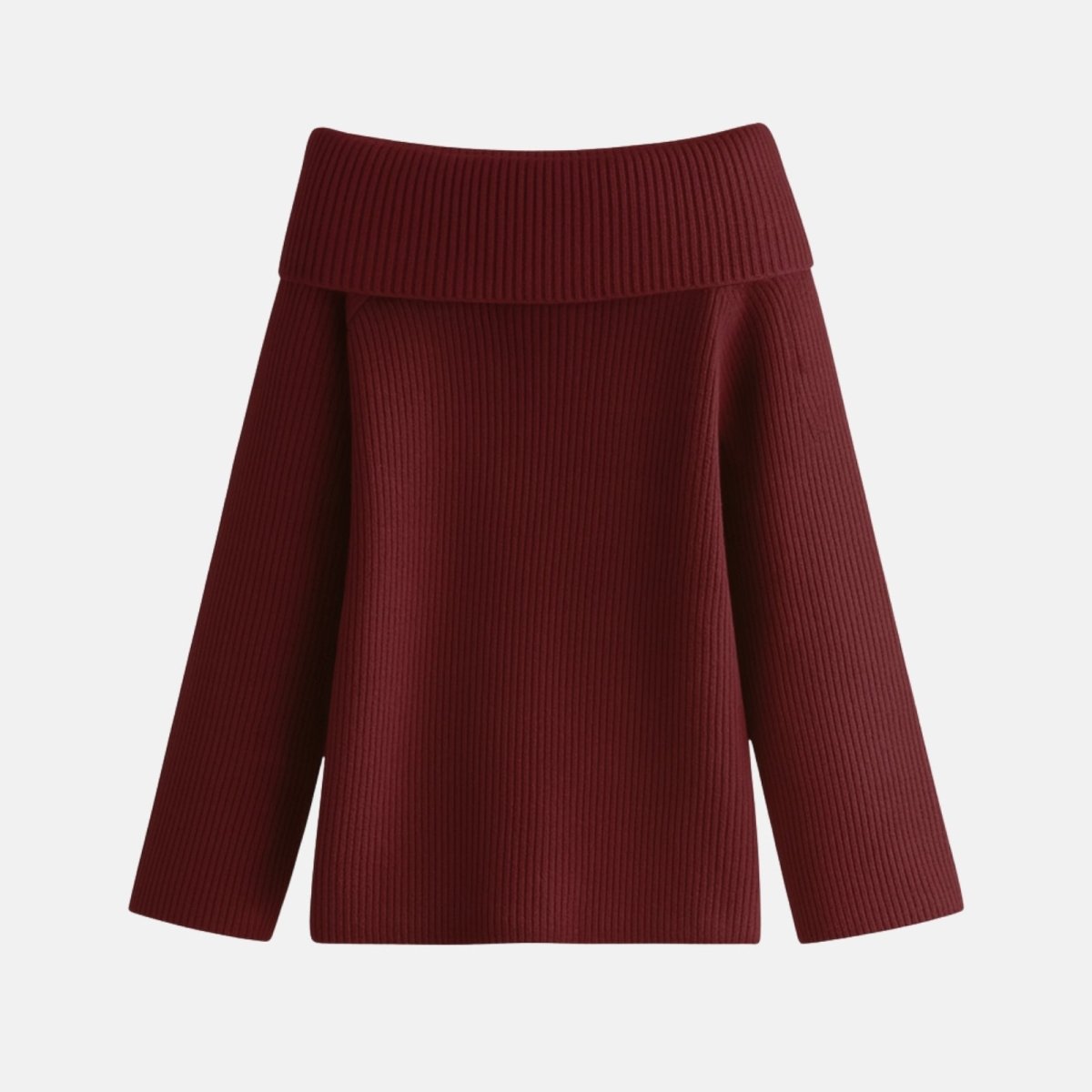 Burgundy kouvr ribbed sweater on a light gray background