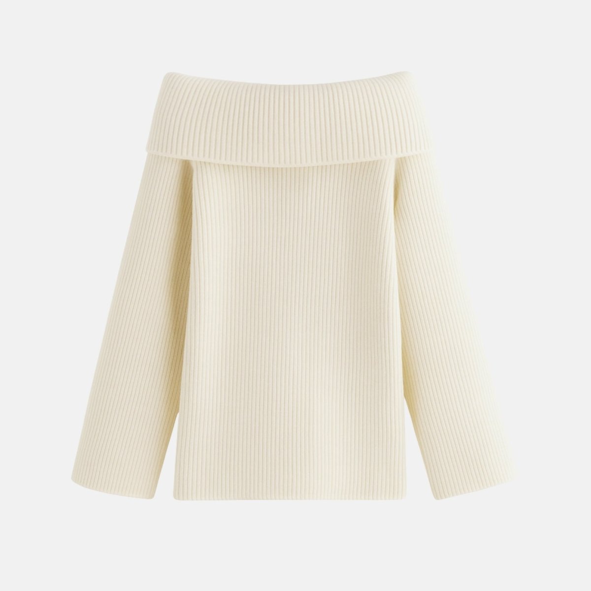 Ivory kouvr ribbed knit top on a light gray background