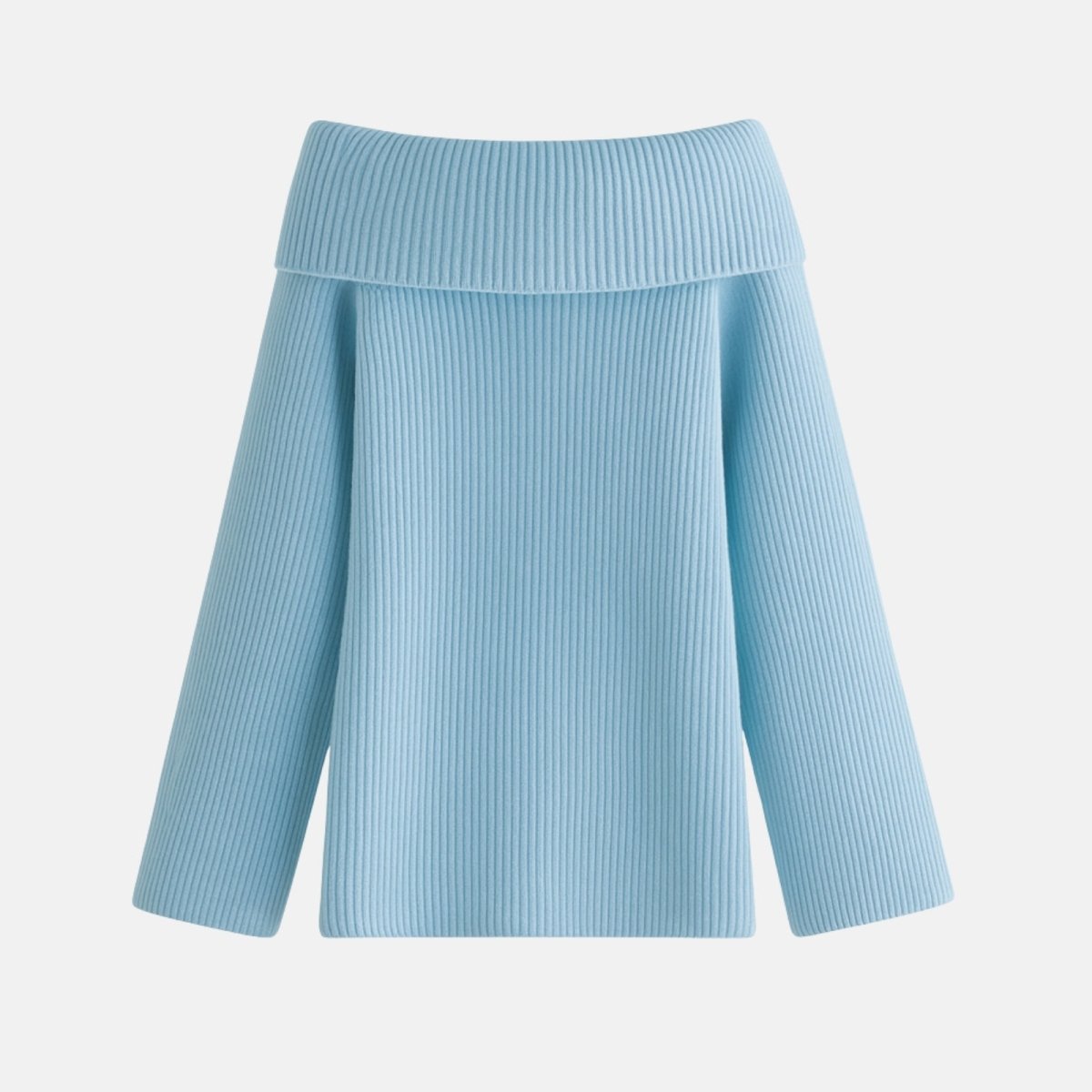 Sky blue ribbed sweater on a light gray background