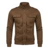 High-resolution studio photo of the Kouvr Kent men's military-style jacket in mocha brown on a white background.