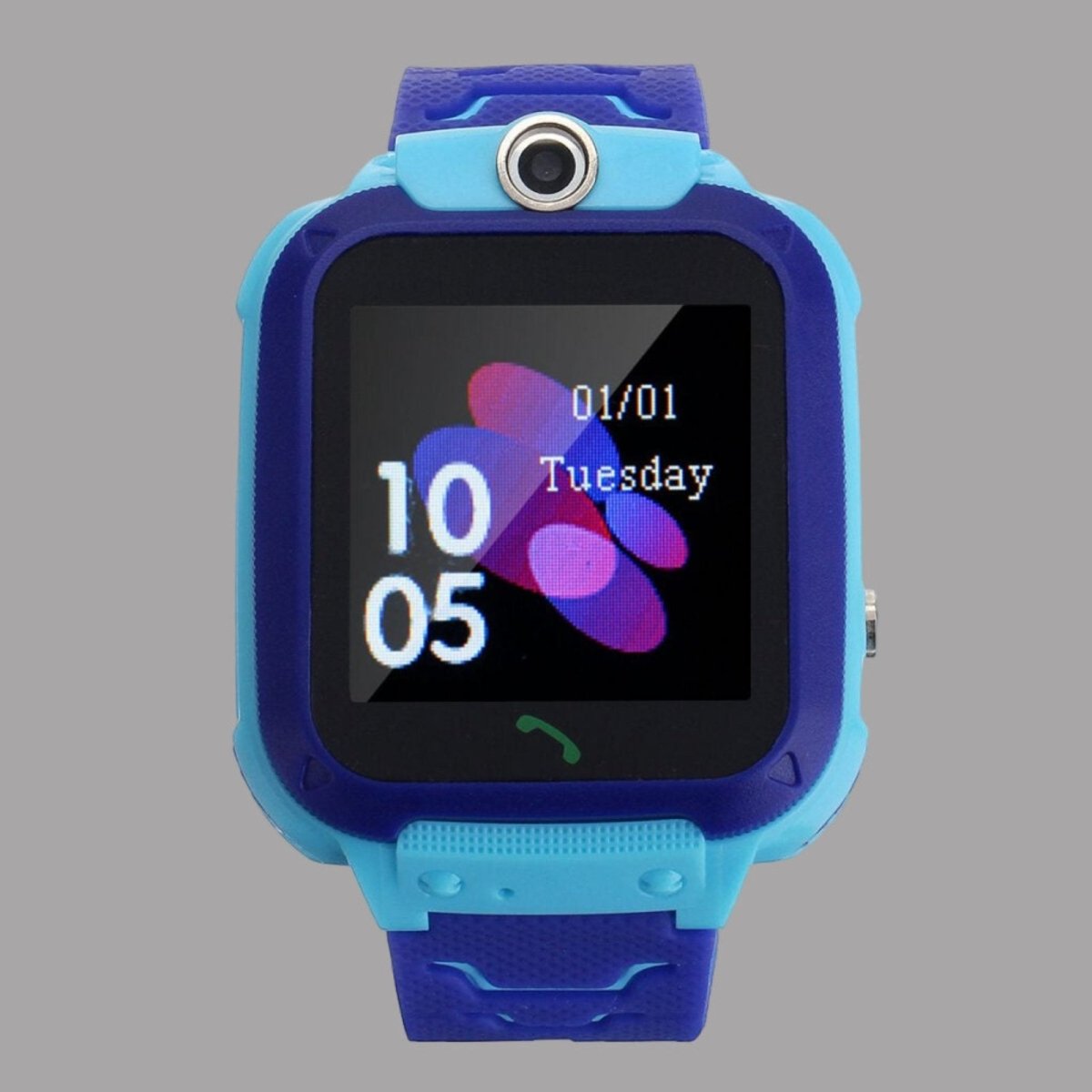 Blue children's smartwatch on a gray background
