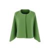 Ghost mannequin front view of the Kouvr Laverne collarless cape jacket in green, highlighting its texture and open-front design.